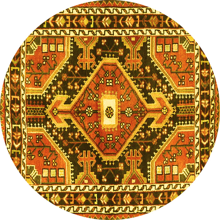 Round Machine Washable Medallion Yellow Traditional Rug, wshtr4368yw