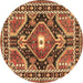 Round Machine Washable Medallion Brown Traditional Rug, wshtr4368brn