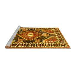 Sideview of Machine Washable Medallion Yellow Traditional Rug, wshtr4368yw