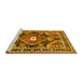 Sideview of Machine Washable Medallion Yellow Traditional Rug, wshtr4368yw