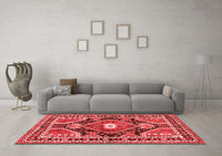 Machine Washable Medallion Red Traditional Rug, wshtr4368red