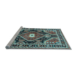 Sideview of Machine Washable Medallion Light Blue Traditional Rug, wshtr4368lblu
