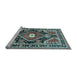 Sideview of Machine Washable Medallion Light Blue Traditional Rug, wshtr4368lblu