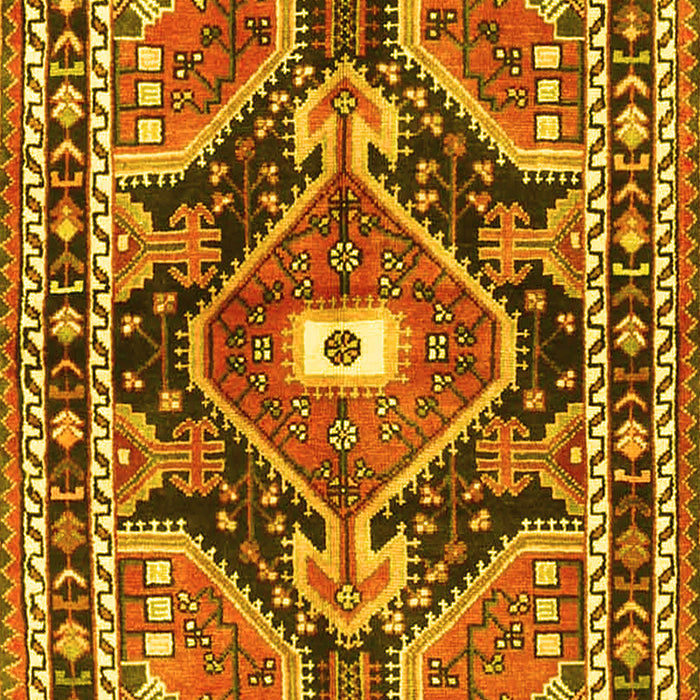 Machine Washable Medallion Yellow Traditional Rug, wshtr4368yw