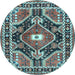 Round Medallion Light Blue Traditional Rug, tr4368lblu