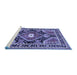 Sideview of Machine Washable Medallion Blue Traditional Rug, wshtr4368blu