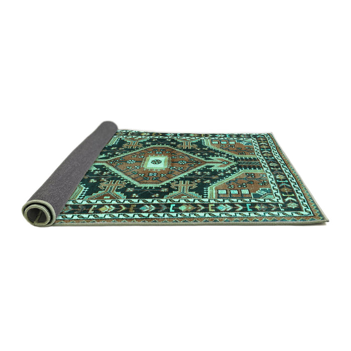 Sideview of Medallion Turquoise Traditional Rug, tr4368turq