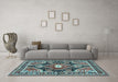 Machine Washable Medallion Light Blue Traditional Rug in a Living Room, wshtr4368lblu