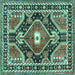 Square Machine Washable Medallion Turquoise Traditional Area Rugs, wshtr4368turq