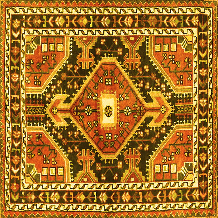 Square Machine Washable Medallion Yellow Traditional Rug, wshtr4368yw