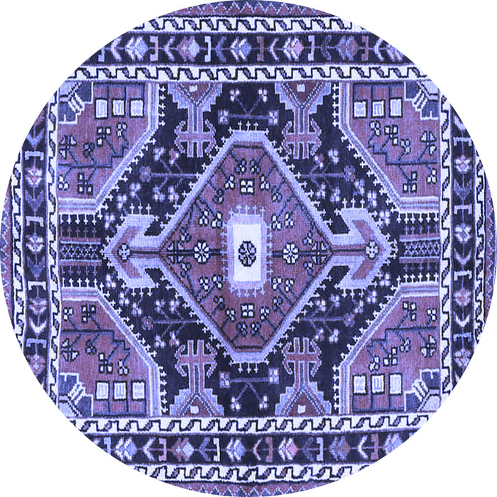 Round Machine Washable Medallion Blue Traditional Rug, wshtr4368blu