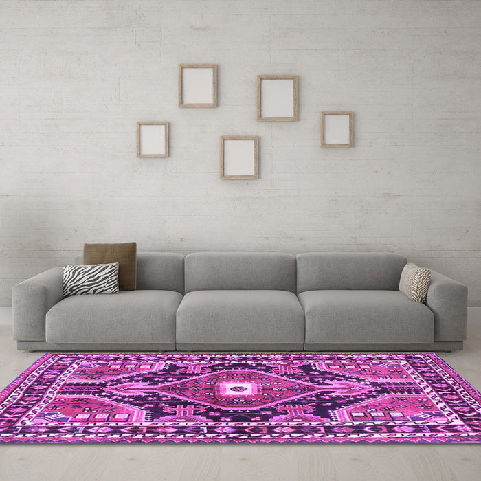Machine Washable Medallion Purple Traditional Area Rugs in a Living Room, wshtr4368pur