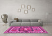 Machine Washable Medallion Pink Traditional Rug in a Living Room, wshtr4368pnk