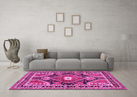 Machine Washable Medallion Pink Traditional Rug, wshtr4368pnk