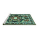 Sideview of Machine Washable Medallion Turquoise Traditional Area Rugs, wshtr4368turq