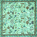 Square Machine Washable Animal Turquoise Traditional Area Rugs, wshtr4369turq