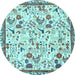 Round Machine Washable Animal Light Blue Traditional Rug, wshtr4369lblu