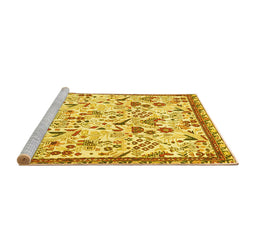 Sideview of Machine Washable Animal Yellow Traditional Rug, wshtr4369yw