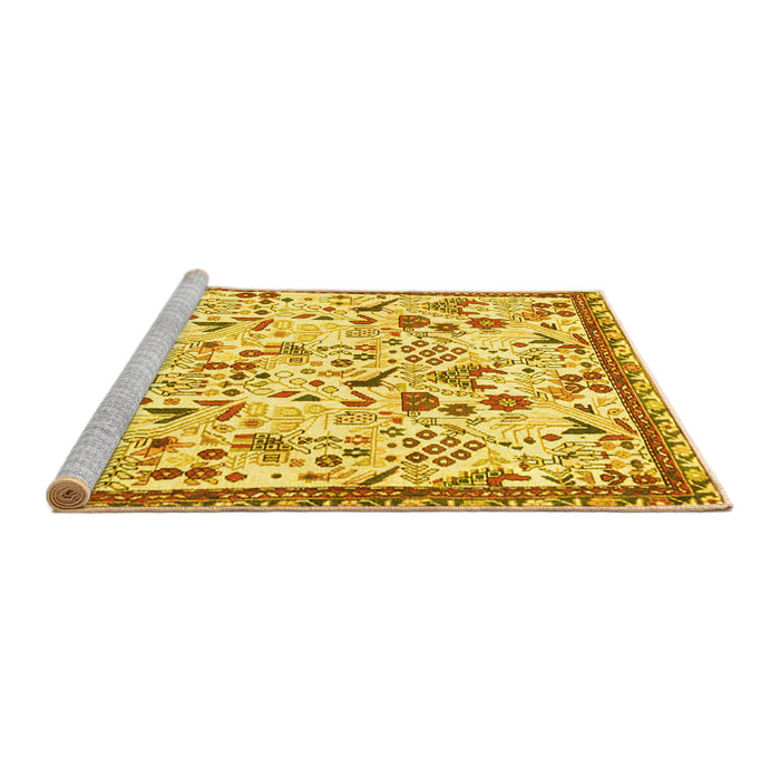 Sideview of Machine Washable Animal Yellow Traditional Rug, wshtr4369yw