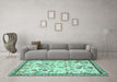 Machine Washable Animal Turquoise Traditional Area Rugs in a Living Room,, wshtr4369turq