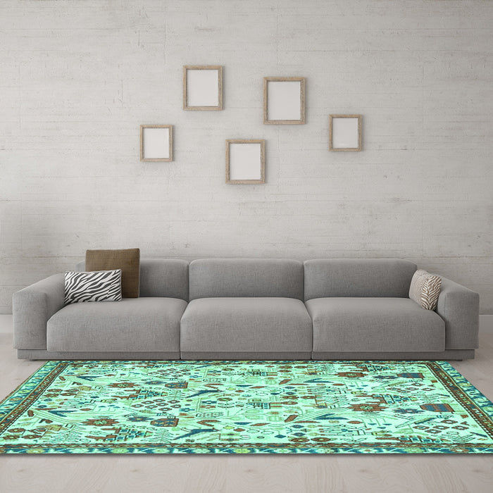 Machine Washable Animal Turquoise Traditional Area Rugs in a Living Room,, wshtr4369turq