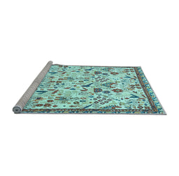 Sideview of Machine Washable Animal Light Blue Traditional Rug, wshtr4369lblu