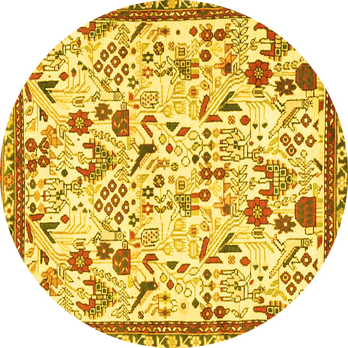 Round Machine Washable Animal Yellow Traditional Rug, wshtr4369yw