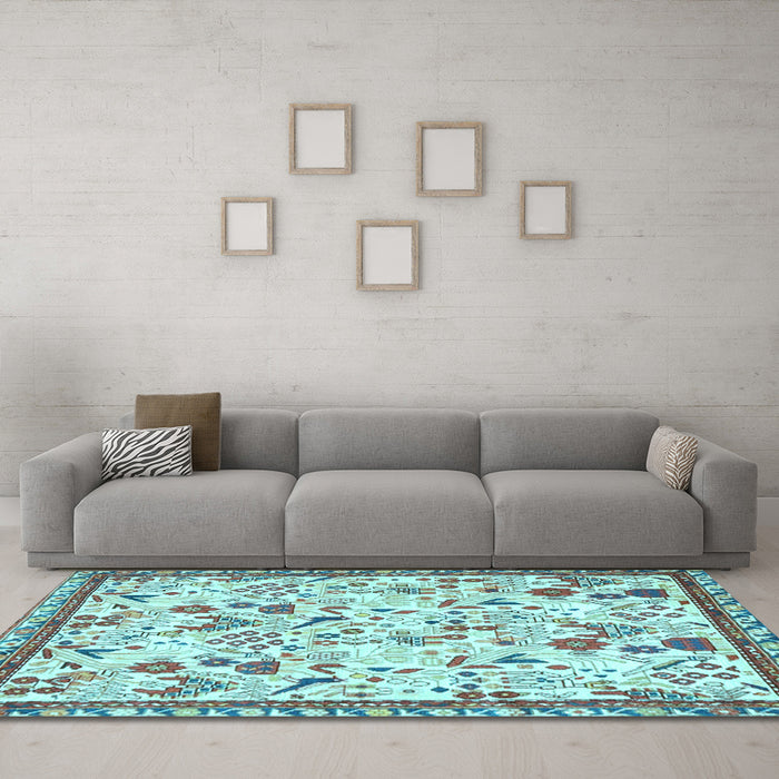 Machine Washable Animal Light Blue Traditional Rug in a Living Room, wshtr4369lblu