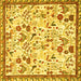 Square Animal Yellow Traditional Rug, tr4369yw