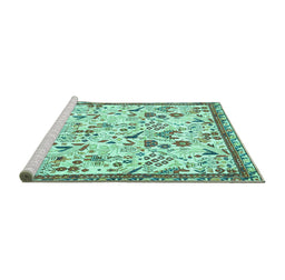 Sideview of Machine Washable Animal Turquoise Traditional Area Rugs, wshtr4369turq
