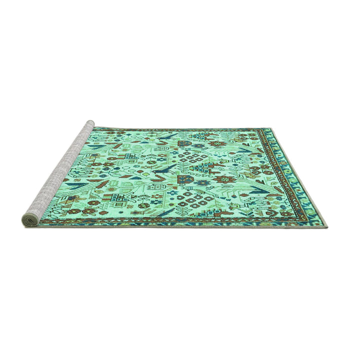 Sideview of Machine Washable Animal Turquoise Traditional Area Rugs, wshtr4369turq