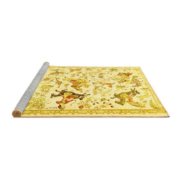 Sideview of Machine Washable Animal Yellow Traditional Rug, wshtr436yw