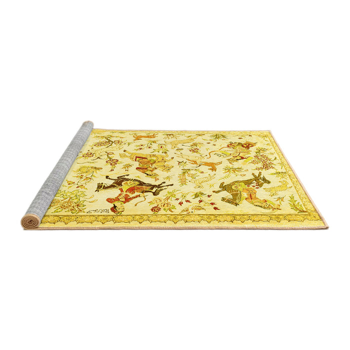 Sideview of Machine Washable Animal Yellow Traditional Rug, wshtr436yw