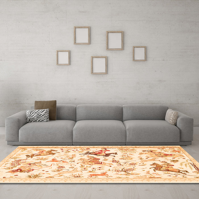 Machine Washable Animal Orange Traditional Area Rugs in a Living Room, wshtr436org