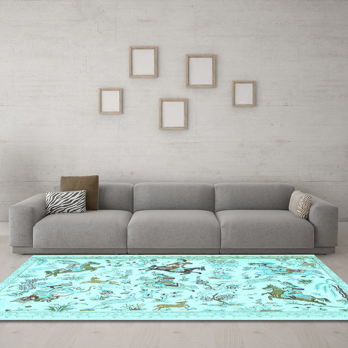 Machine Washable Animal Light Blue Traditional Rug in a Living Room, wshtr436lblu