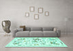 Machine Washable Animal Turquoise Traditional Area Rugs in a Living Room,, wshtr436turq