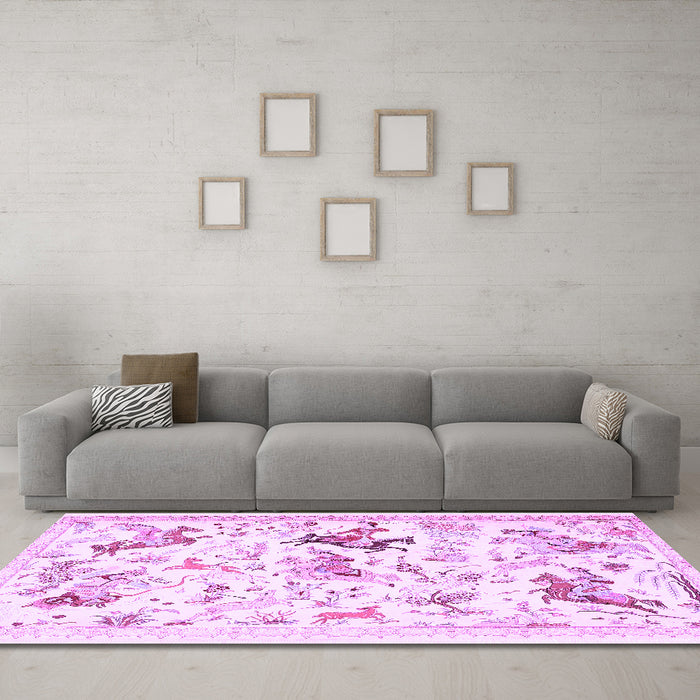 Machine Washable Animal Purple Traditional Area Rugs in a Living Room, wshtr436pur