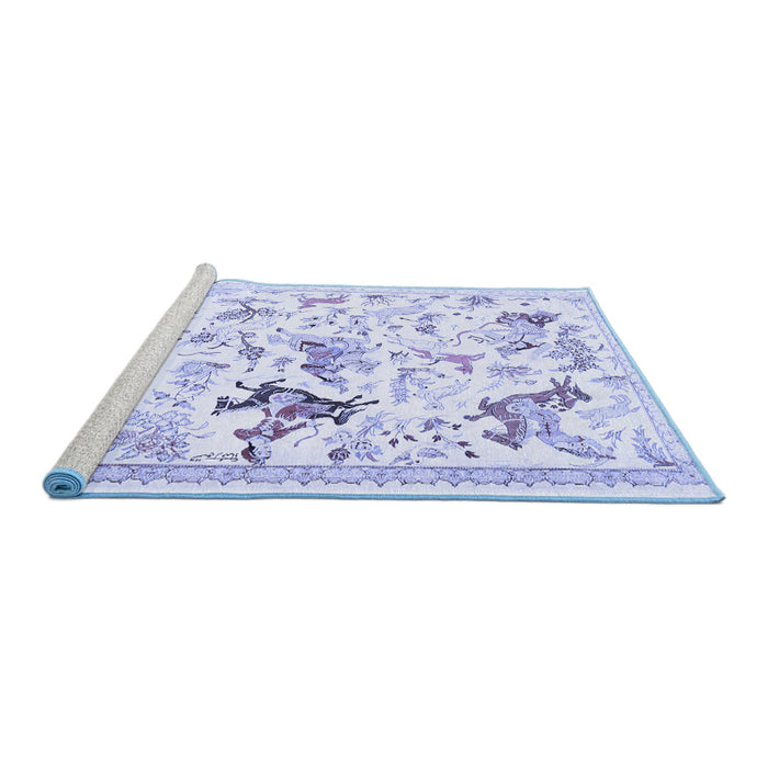 Sideview of Machine Washable Animal Blue Traditional Rug, wshtr436blu
