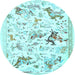 Round Animal Light Blue Traditional Rug, tr436lblu