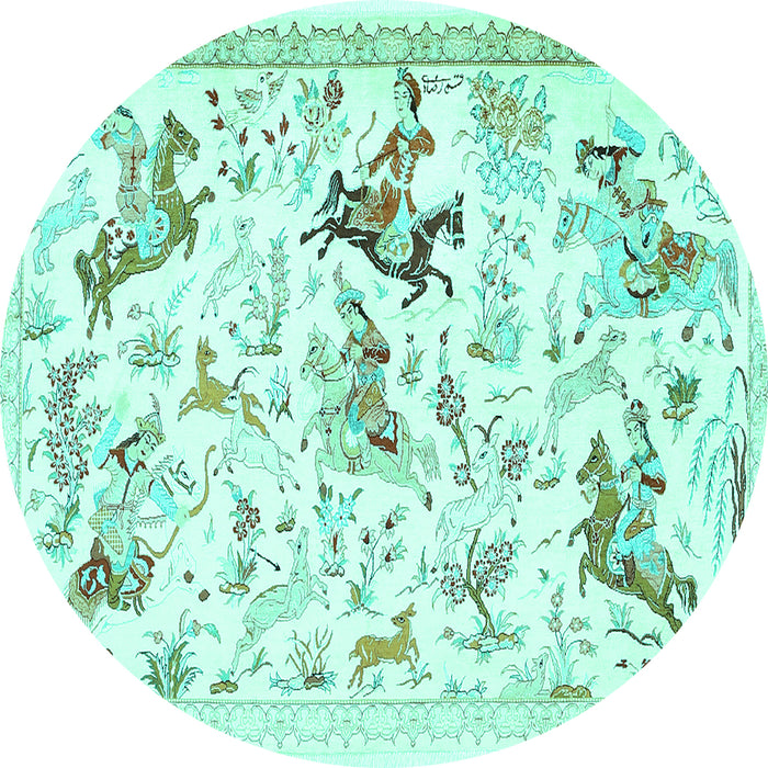 Round Animal Turquoise Traditional Rug, tr436turq
