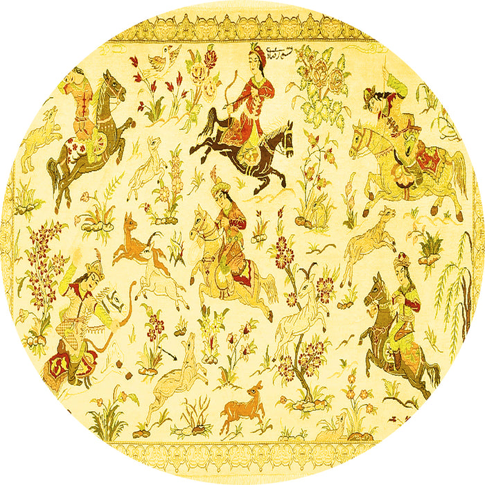 Round Animal Yellow Traditional Rug, tr436yw