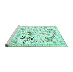 Sideview of Machine Washable Animal Turquoise Traditional Area Rugs, wshtr436turq