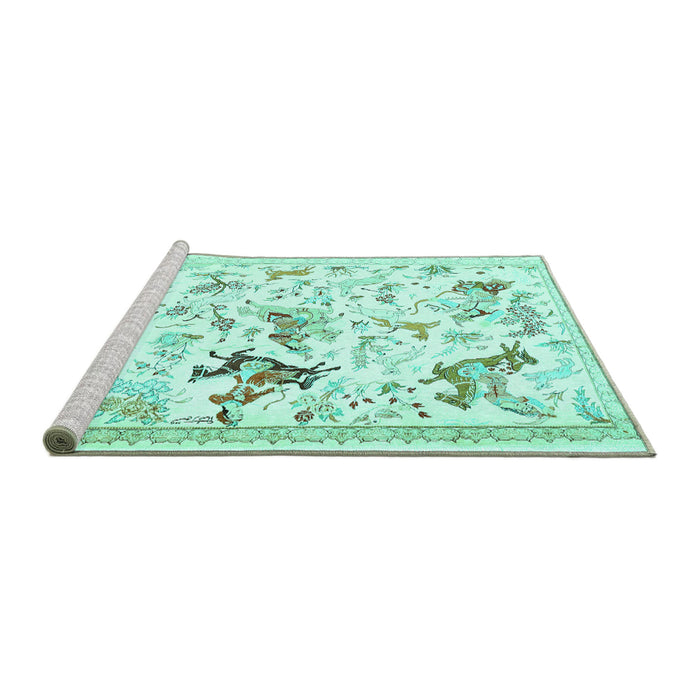 Sideview of Machine Washable Animal Turquoise Traditional Area Rugs, wshtr436turq