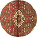 Round Machine Washable Medallion Brown Traditional Rug, wshtr4370brn