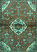 Machine Washable Medallion Turquoise Traditional Area Rugs, wshtr4370turq