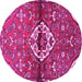 Round Machine Washable Medallion Pink Traditional Rug, wshtr4370pnk