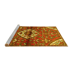Sideview of Machine Washable Medallion Yellow Traditional Rug, wshtr4370yw