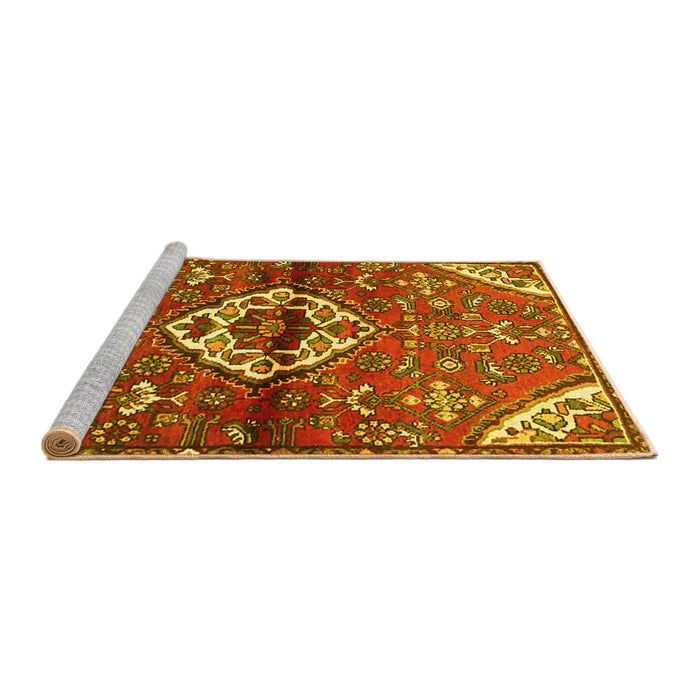 Sideview of Machine Washable Medallion Yellow Traditional Rug, wshtr4370yw