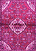 Machine Washable Medallion Pink Traditional Rug, wshtr4370pnk