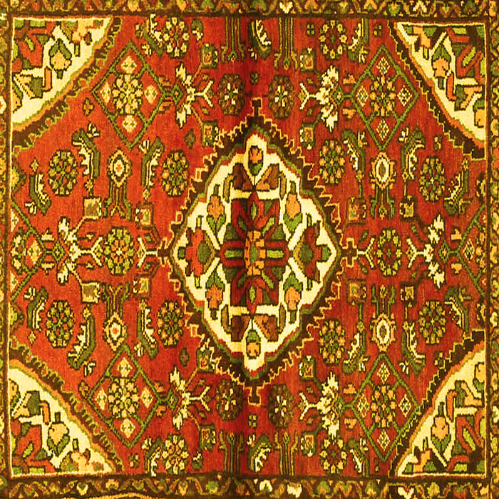 Square Machine Washable Medallion Yellow Traditional Rug, wshtr4370yw